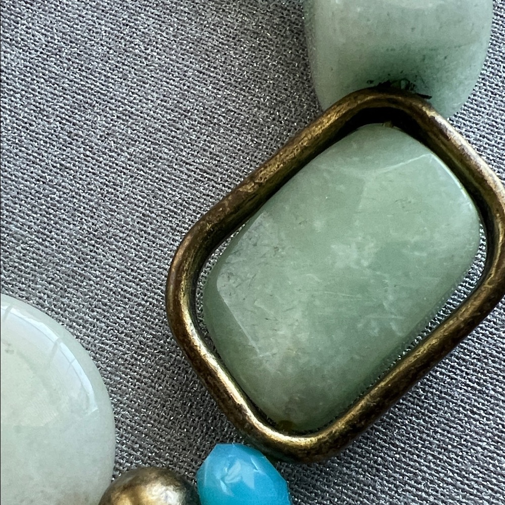 Stretch Beaded Green and Aqua Statement Bracelet - Picture 3 of 14